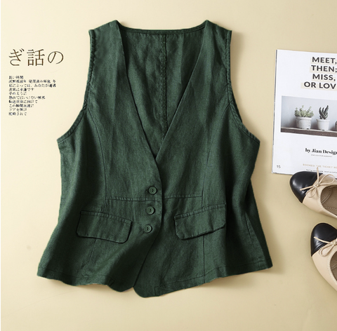 Áo Gile Linen Xanh lá