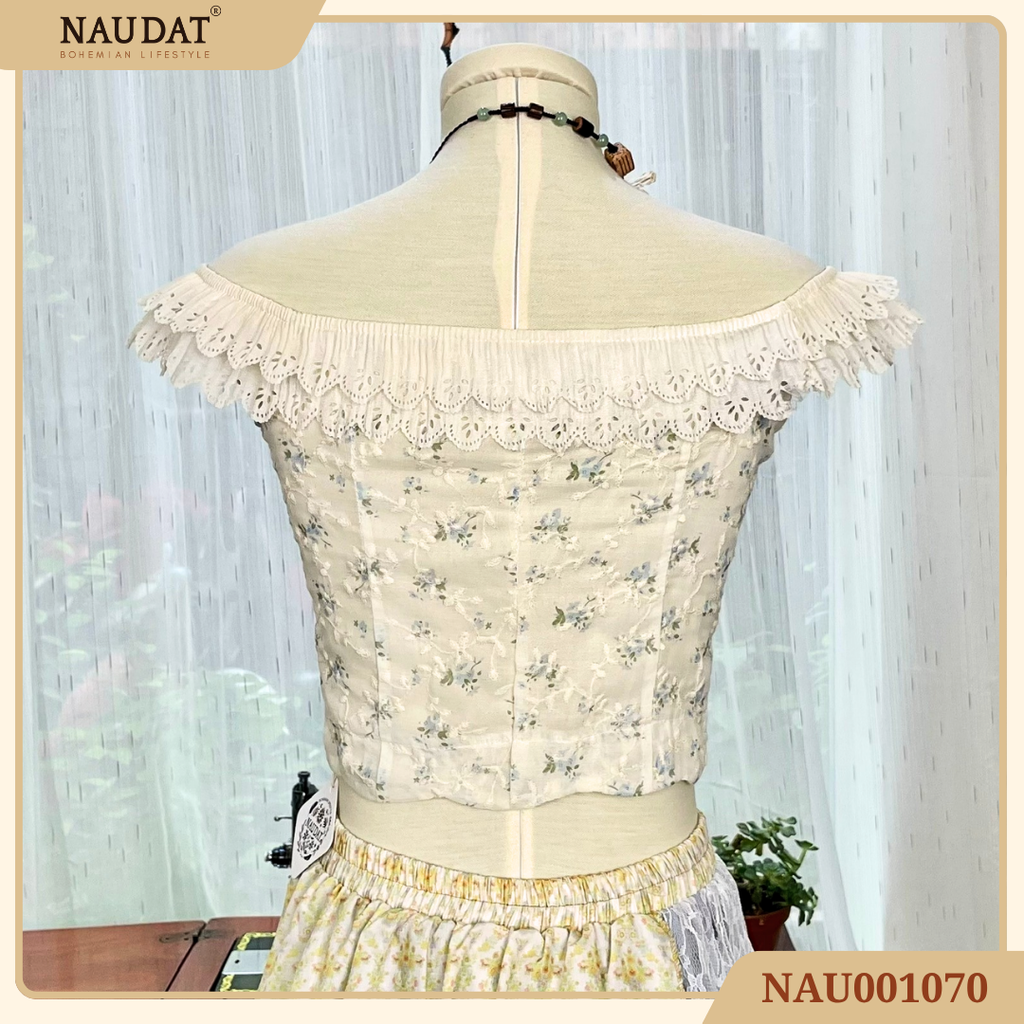 Áo Thêu Hoa Xanh Trễ Vai