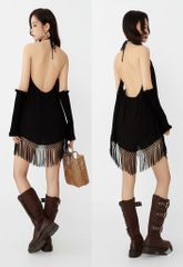 Đầm Yếm Đen Tua Rua - Isara