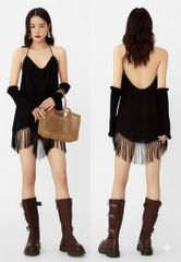 Đầm Yếm Đen Tua Rua - Isara