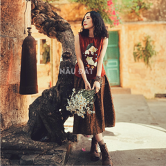 Chân Váy Hoa Nhí Nâu - Callia