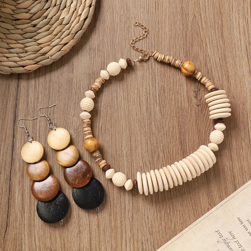 Bộ Dây Chuyền Hoa Tai Gỗ