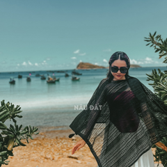 Khăn Choàng Ren Tua Rua- Kem Trắng Đỏ