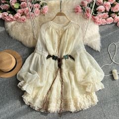 Đầm Vintage Kem - Ruffle
