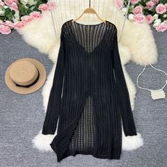 Áo len móc dáng dài