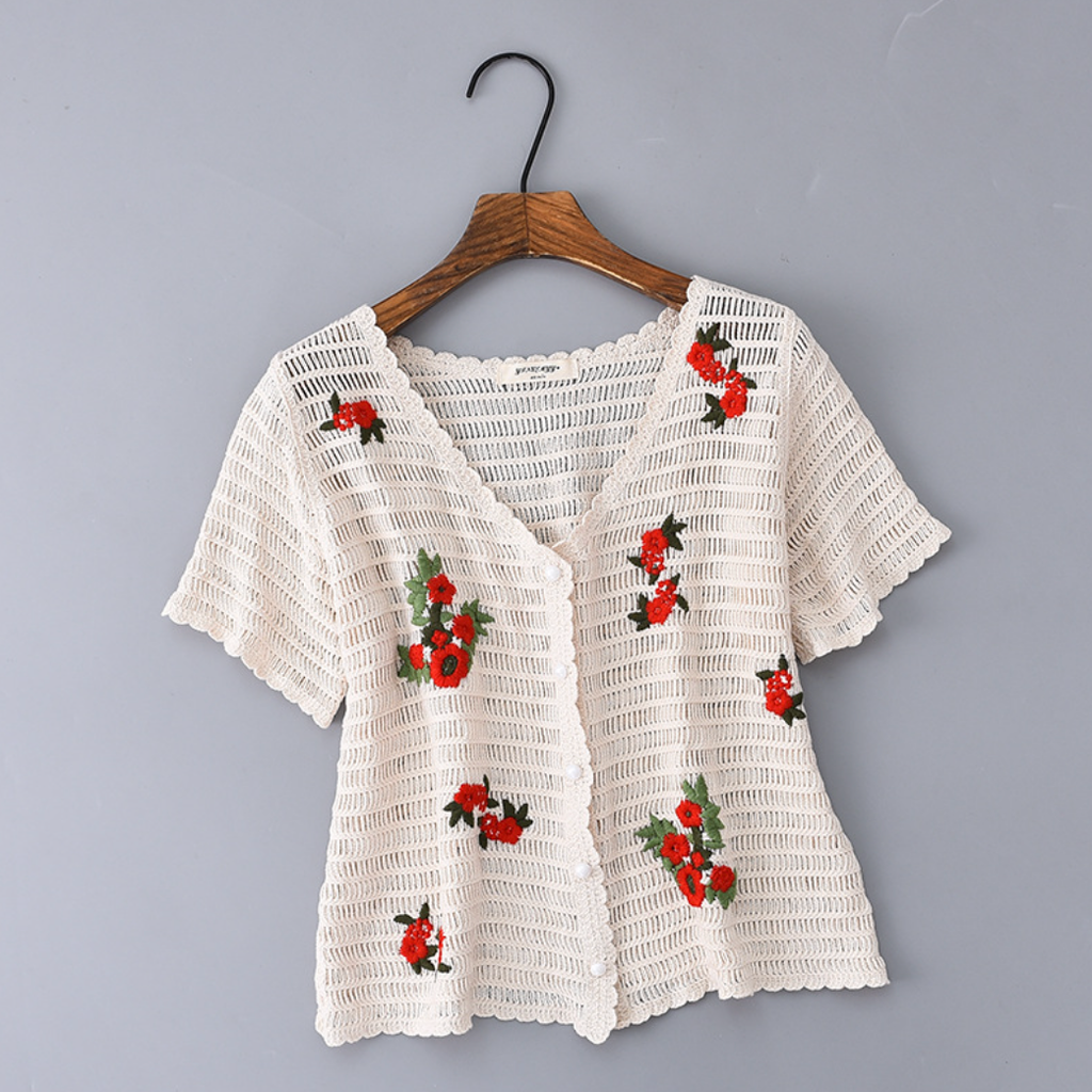 Áo Len Thêu Hoa Đỏ