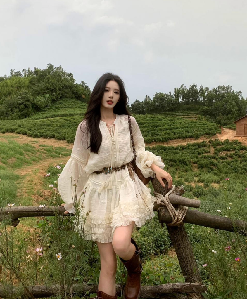 Đầm Vintage Kem - Ruffle