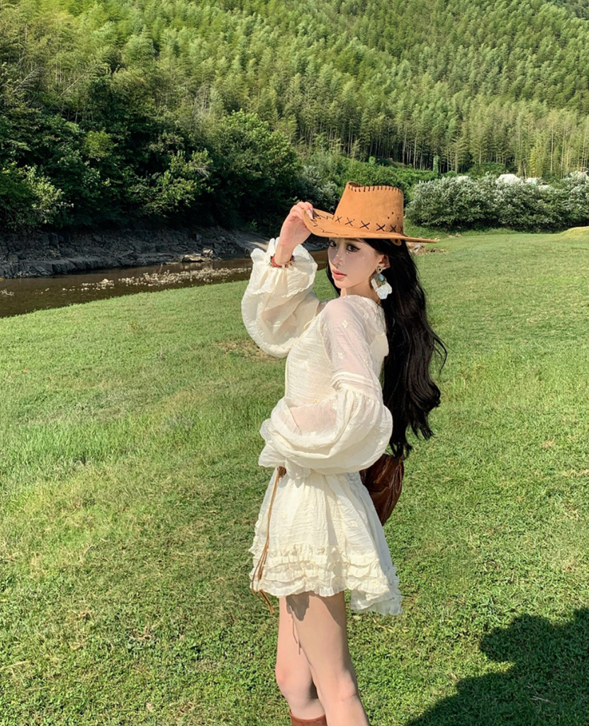 Đầm Vintage Kem - Ruffle