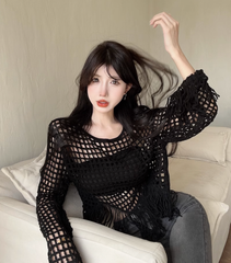 Áo Len Lỗ Vuông Tua Rua