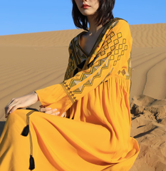 Đầm Boho Thêu Ngực Tay Dài