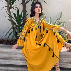 Đầm Boho Thêu Ngực Tay Dài