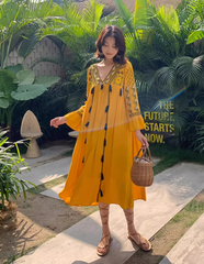 Đầm Boho Thêu Ngực Tay Dài