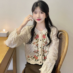 Áo Len Thêu Hoa Tay Dài