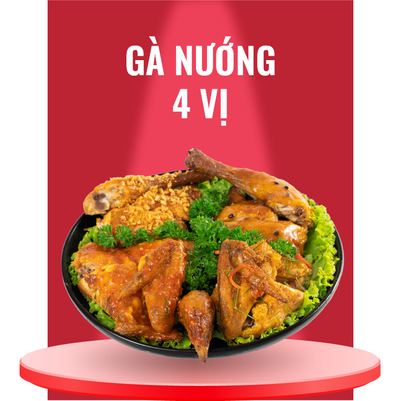  [Gà Nướng Ò Ó O - 4 Vị] 1 con gà nướng (Tùy chọn 4 vị sốt) + Rau kèm 