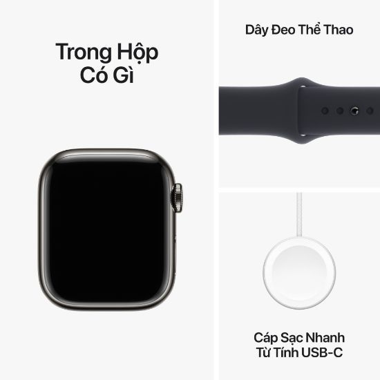 Apple Watch Series 9 LTE 45mm viền thép dây cao su - Chính hãng VN/A