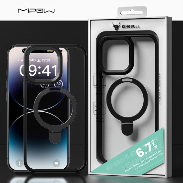 Ốp Lưng MIPOW iPhone 15 Pro Max Magsafe Stand 2 in 1 Transparent