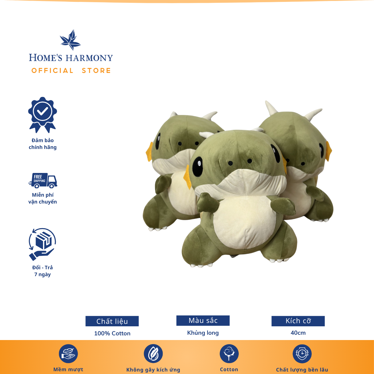  Gấu Bông Rồng Xanh Chibi Cotton Soft, Kích Thước 40cm 