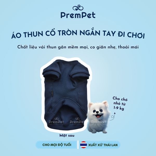  Áo Thun - DoggyDolly - Vải Thun Gân Mềm, Cổ Tròn Ngắn Tay Đi Chơi - cho Chó nhỏ - Size XS L - Màu Xanh Đen 