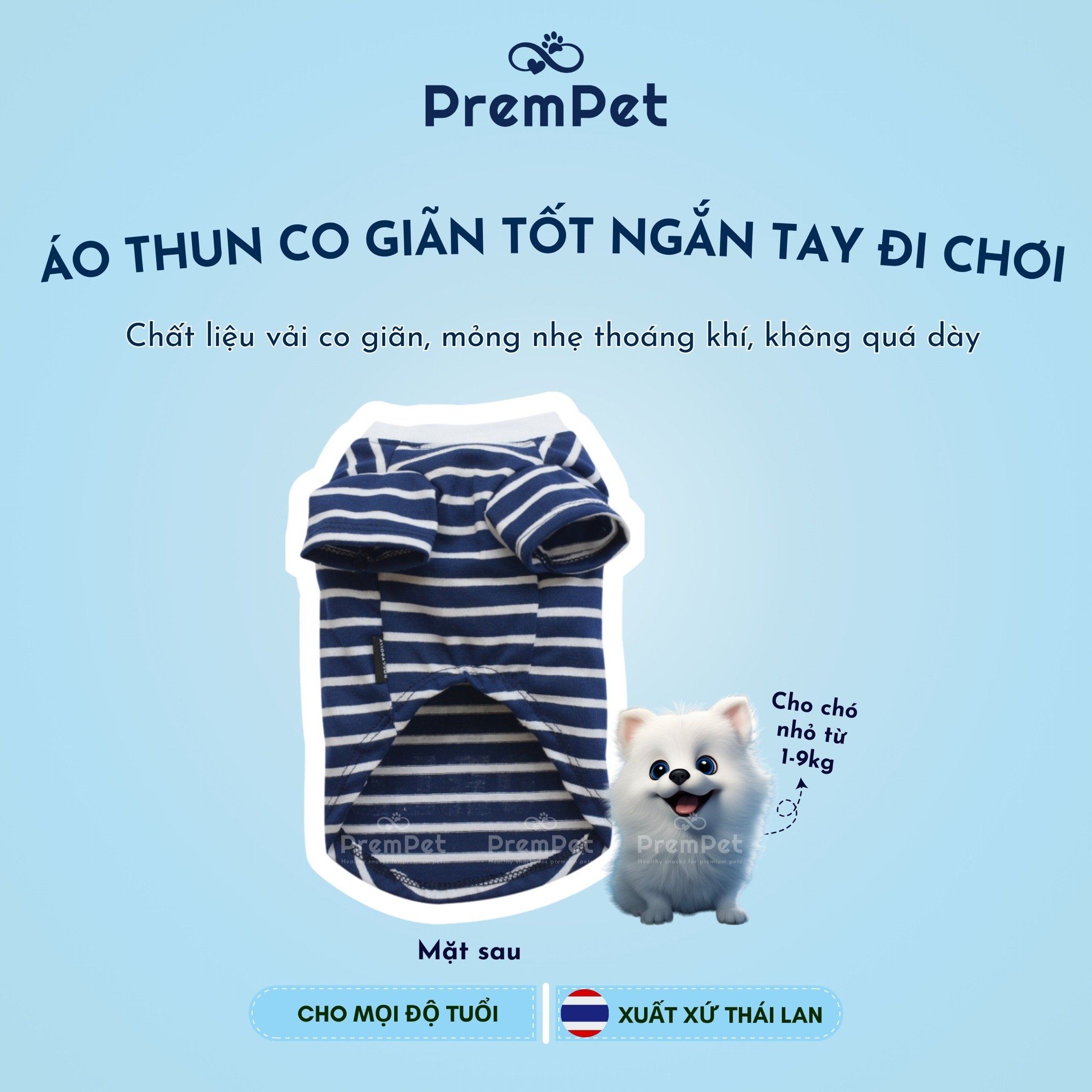  Áo Thun - DoggyDolly - Vải Thun Co Giãn, Cổ Tròn Ngắn Tay Đi Chơi - cho Chó nhỏ - Size L - Màu Xanh Đen Sọc Trắng 