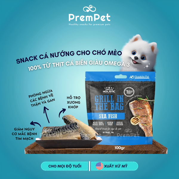  Snack Thưởng - Absolute Holistic - Từ Cá Nướng Bổ Sung Omega 3 - cho Chó Mèo - Túi 100g 