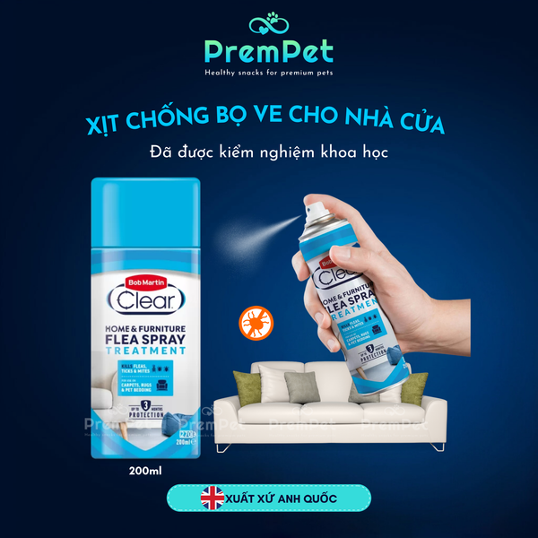  Xịt Diệt Bọ Chét & Ve - Bob Martin - Cho Nhà & Đồ Đạc - Chai 200ml 
