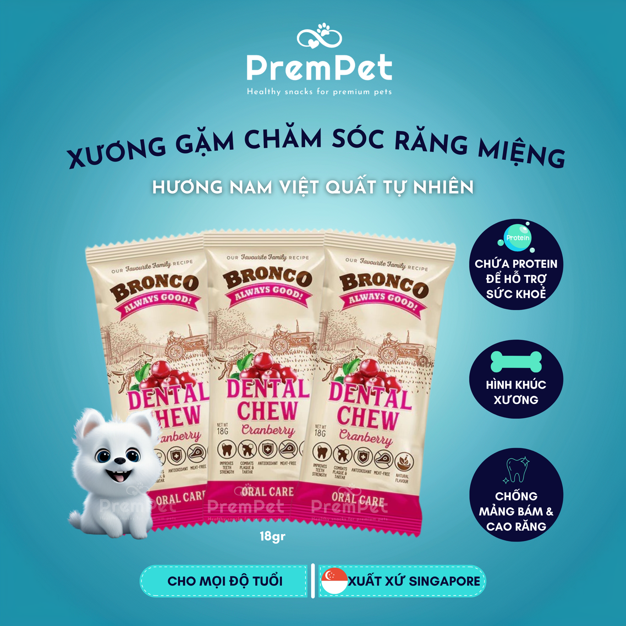  Xương Gặm - Bronco - Chăm Sóc Răng Miệng - Vị Trái Cây - cho Chó - Que 18g [GIÁ ĐẶC BIỆT] 