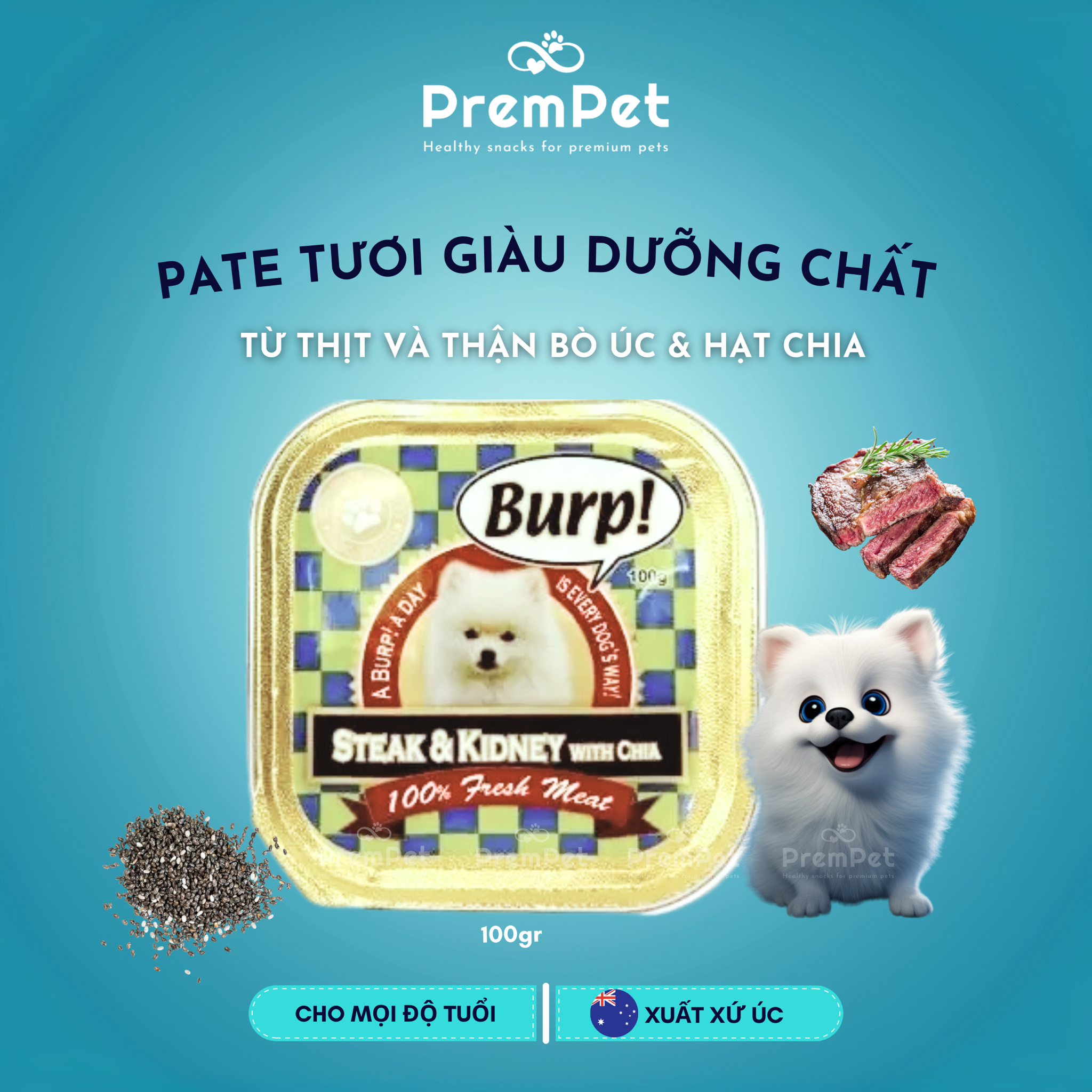  Pate - Burp - Từ Thịt Tươi Giàu Dinh Dưỡng - cho Chó - Hộp 100g 