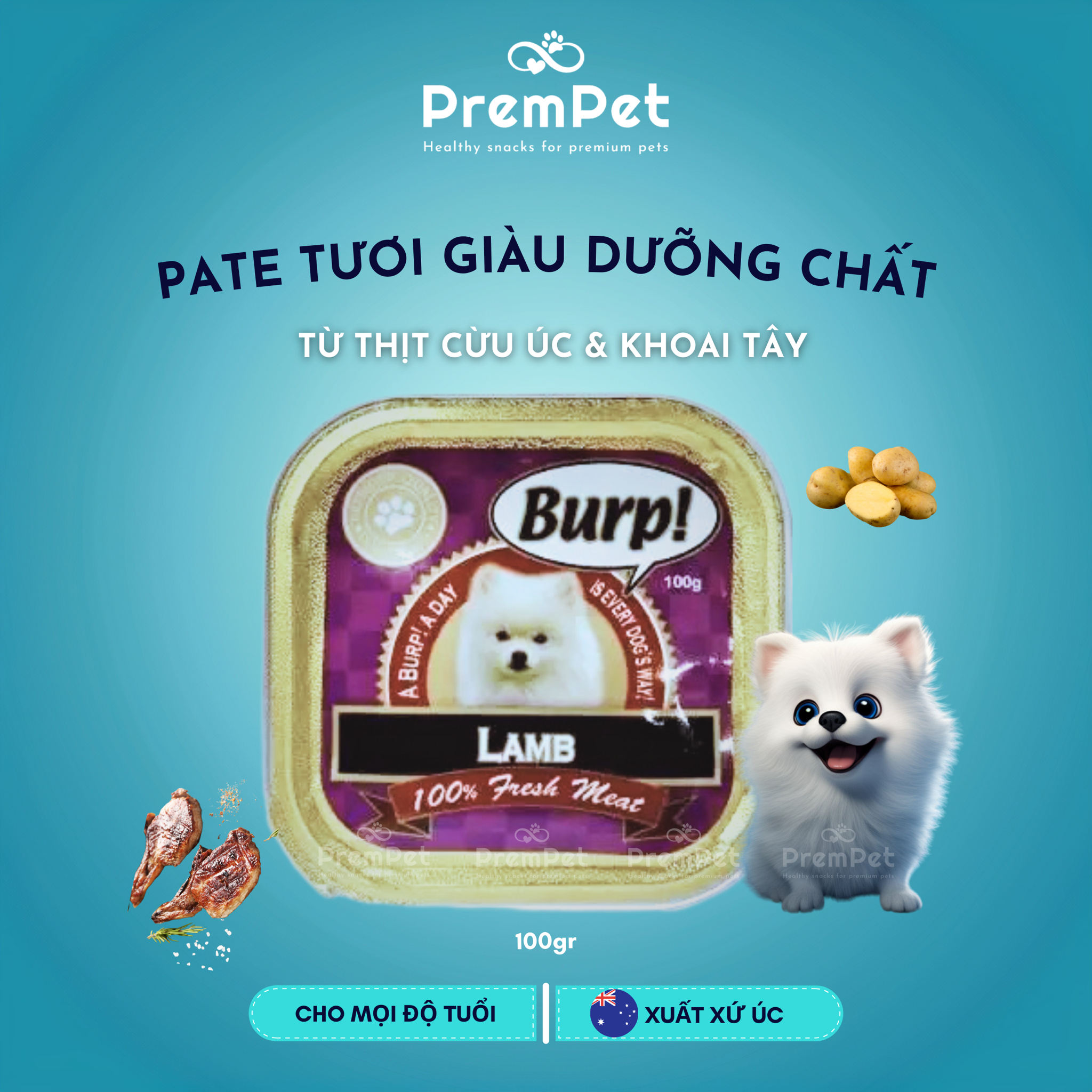  Pate - Burp - Từ Thịt Tươi Giàu Dinh Dưỡng - cho Chó - Hộp 100g 
