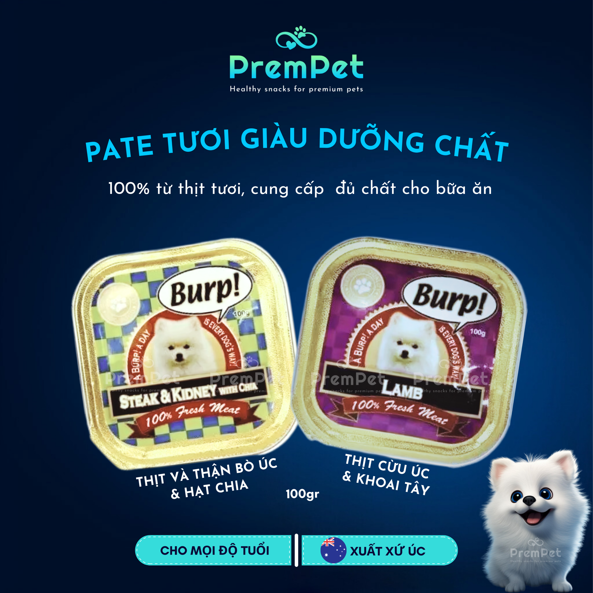  Pate - Burp - Từ Thịt Tươi Giàu Dinh Dưỡng - cho Chó - Hộp 100g 