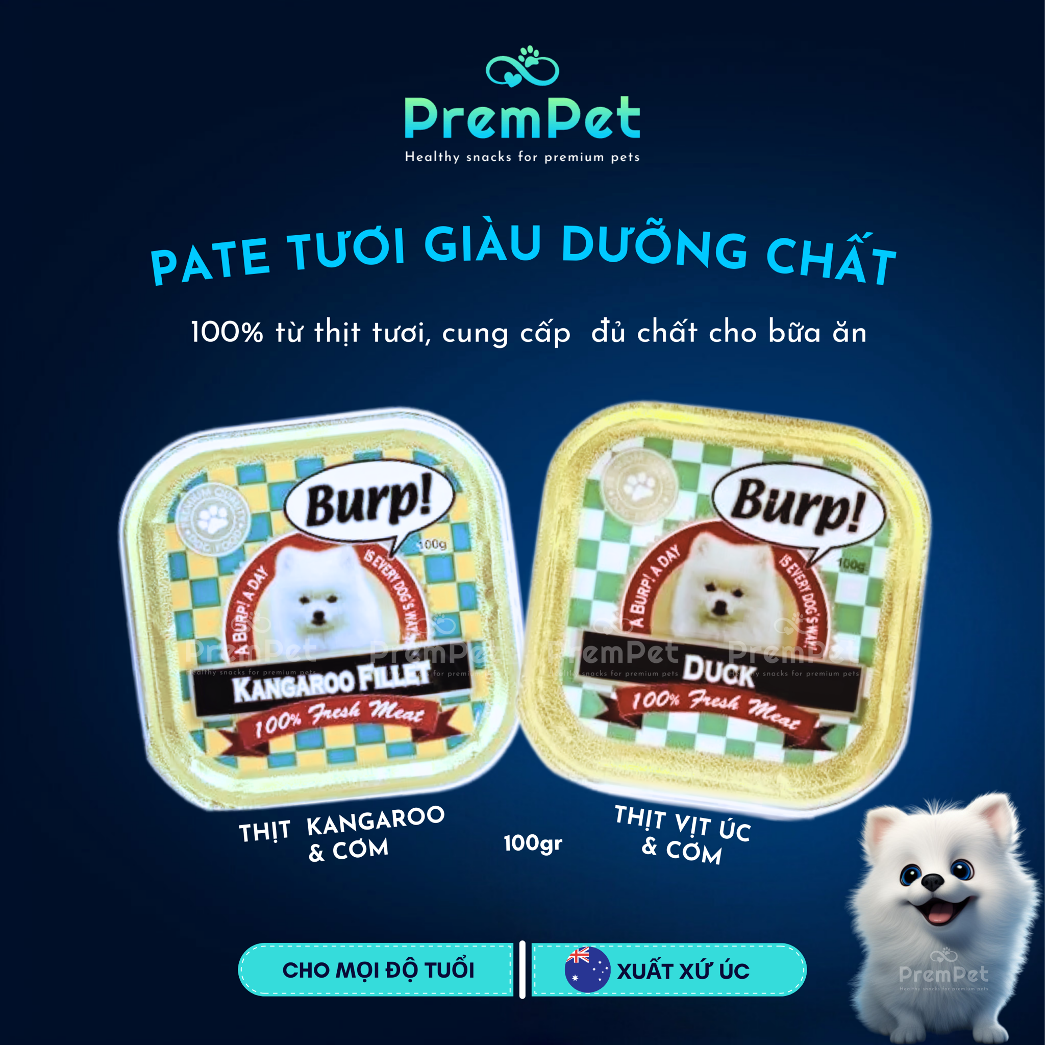  Pate - Burp - Từ Thịt Tươi Giàu Dinh Dưỡng - cho Chó - Hộp 100g 