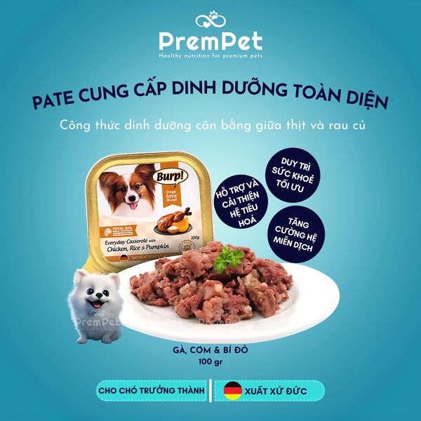  Pate - Burp - Cung Cấp Dinh Dưỡng Toàn Diện - Từ Thịt & Rau Củ - cho Chó - Hộp 100g 