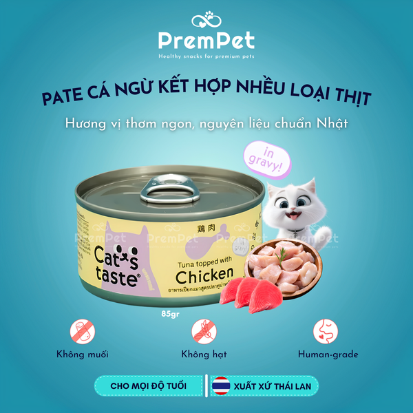  Pate - Cat's Taste - Vị Cá Ngừ Kết Hợp Nhiều Loại Thịt - cho Mèo - Hộp 85g 