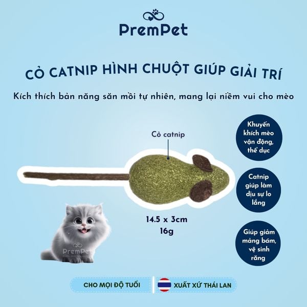  Cỏ Catnip Hình Chuột - CC Pet - Vui Chơi Giải Trí - cho Mèo - Kích thước 14.5x3 cm 