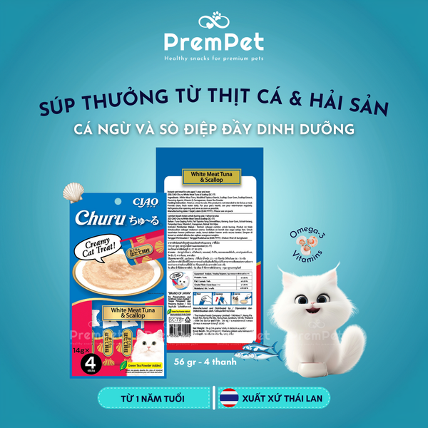  Súp thưởng - CIAO Churu - Vị Thịt Cá & Hải Sản - cho Mèo - Thanh/Túi 