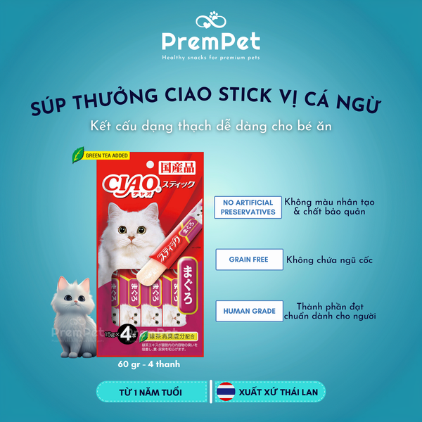  Súp Thưởng - CIAO Stick - Vị Cá Ngừ - cho Mèo - Túi/Thanh 