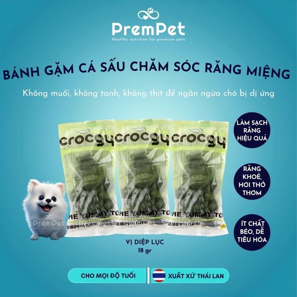  Bánh Gặm Hình Cá Sấu - Crocgy - Chăm Sóc Răng Miệng - Vị Sữa/Gà/Diệp lục - cho Chó - Bánh 18g 