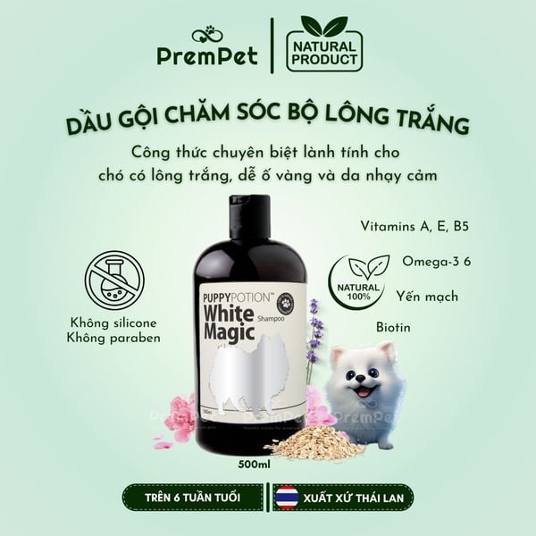  Dầu Gội - PuppyPotion White Magic - Giúp Bộ Lông Trắng Sáng - cho Chó - Chai 500ml [NATURAL] 