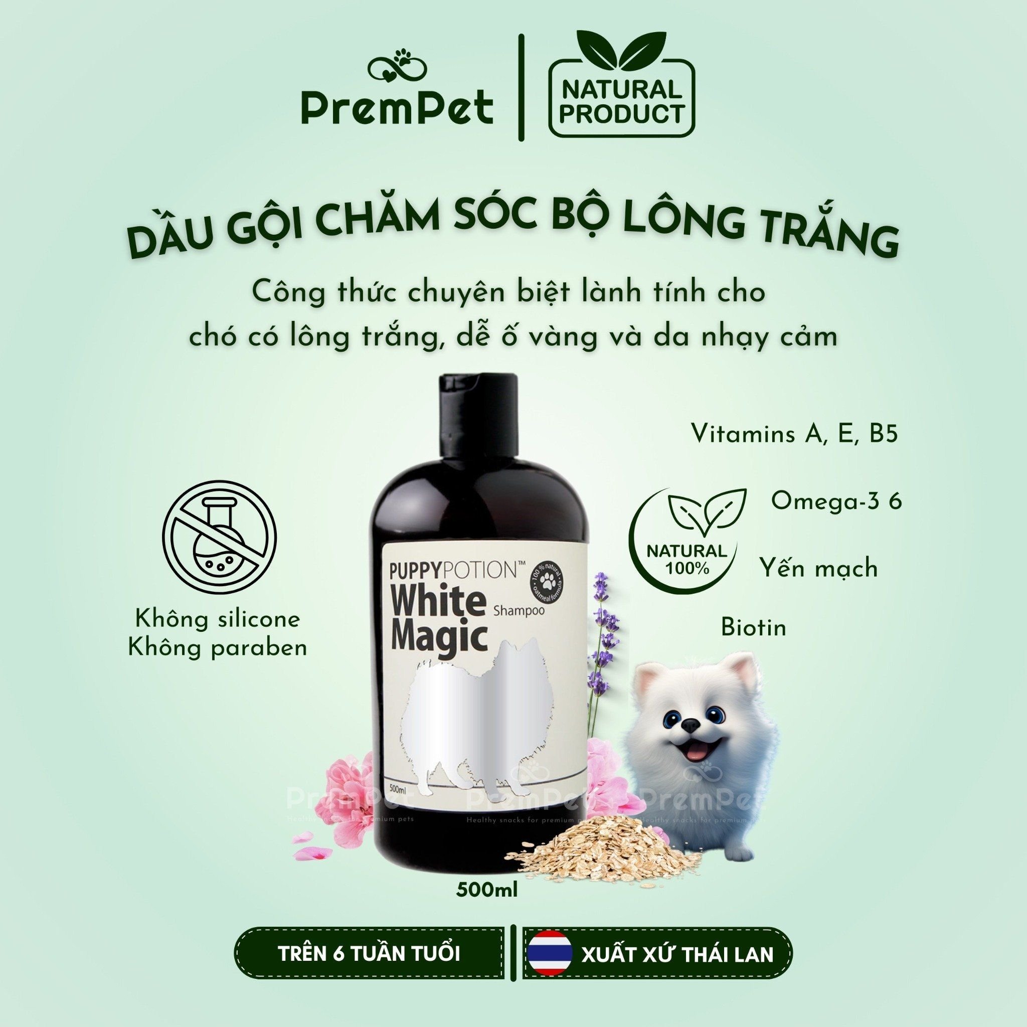  Dầu Gội - PuppyPotion White Magic - Giúp Bộ Lông Trắng Sáng - cho Chó - Chai 500ml [NATURAL] 