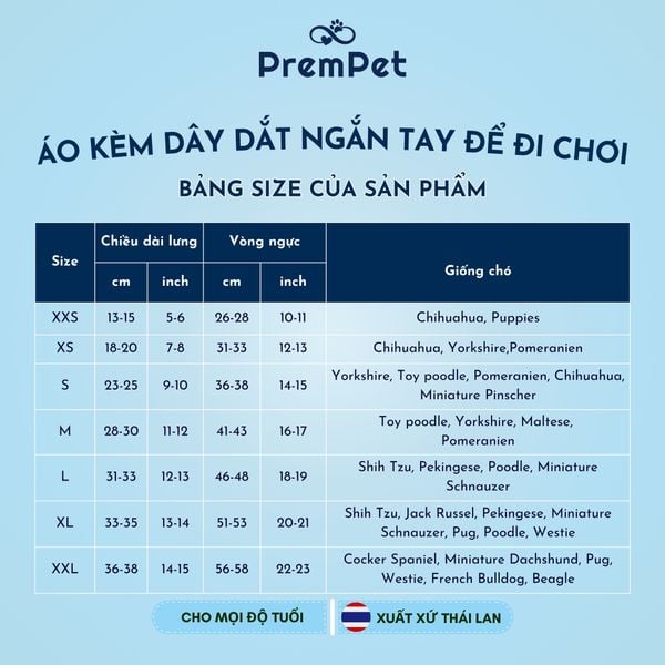  Áo kèm Dây Dắt - DoggyDolly - Ngắn Tay Đi Chơi - cho Chó nhỏ - Size S M L - Màu Xanh Nhạt 