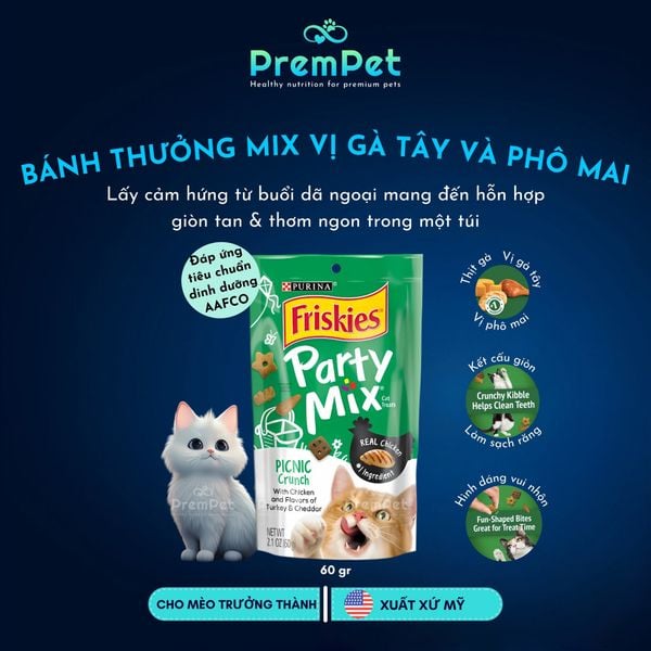  Bánh Thưởng - Purina Friskies - Giúp Làm Sạch Răng - Vị Gà, Gà Tây & Phô Mai - cho Mèo - Túi 60g 