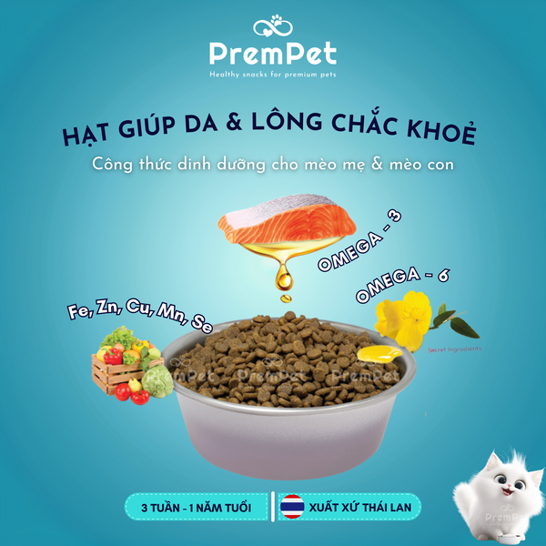  Thức Ăn Hạt - Kaniva - Giúp Da Lông Khỏe Mạnh - Vị Gà & Cá Hồi - cho Mèo Mẹ & Mèo Con - Túi 370g 