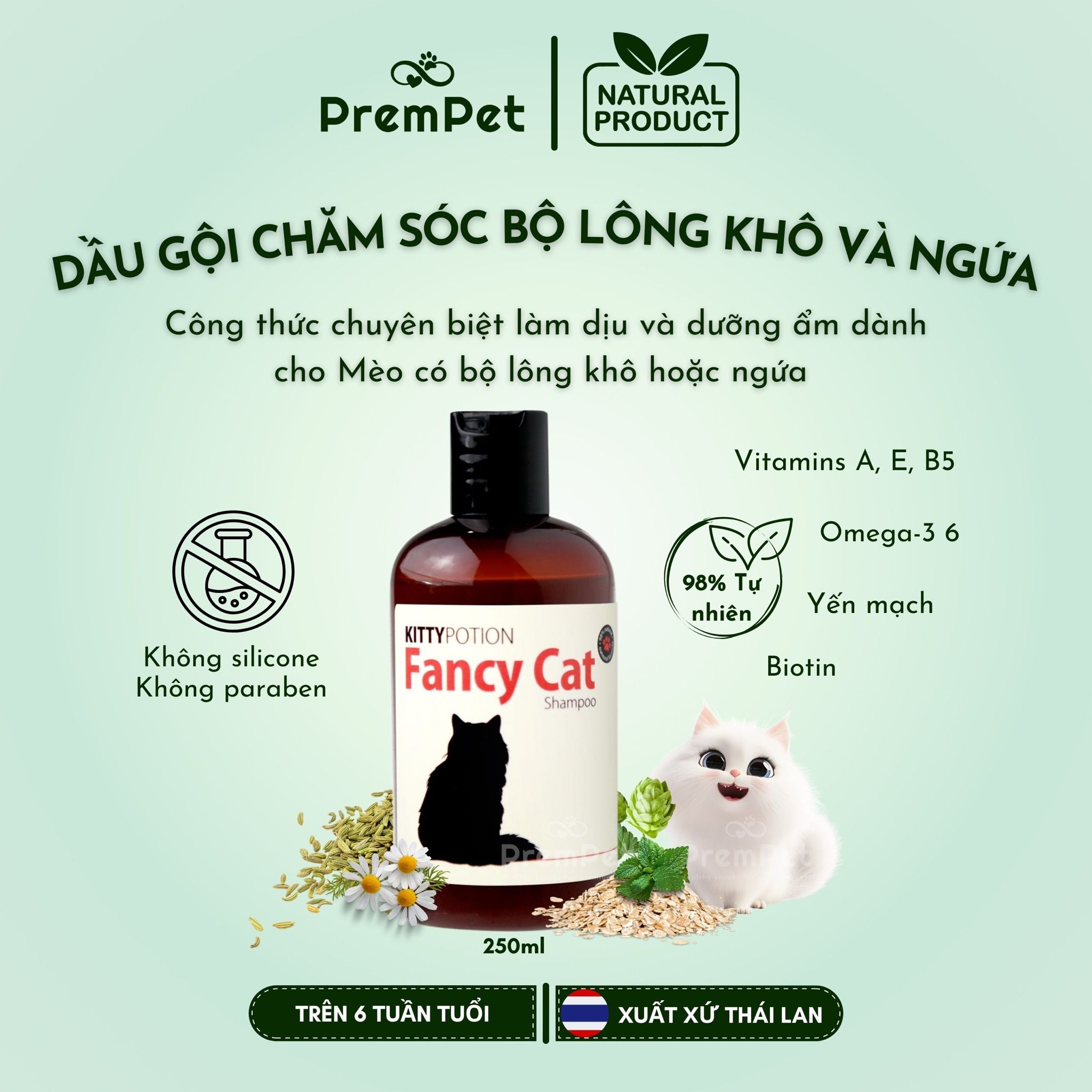  Dầu Gội - KittyPotion FancyCat - Chăm Sóc Bộ Lông Khô & Ngứa - cho Mèo - Chai 250ml [NATURAL] 