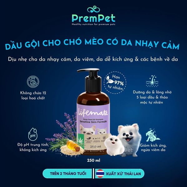  Dầu Gội - Lifemate - Cho Da Nhạy Cảm - cho Chó Mèo - Chai 250ml 