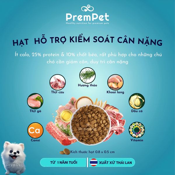  Thức Ăn Hạt - Lifemate - Hỗ Trợ Kiểm Soát Cân Nặng - cho Chó - Túi 1.2kg 