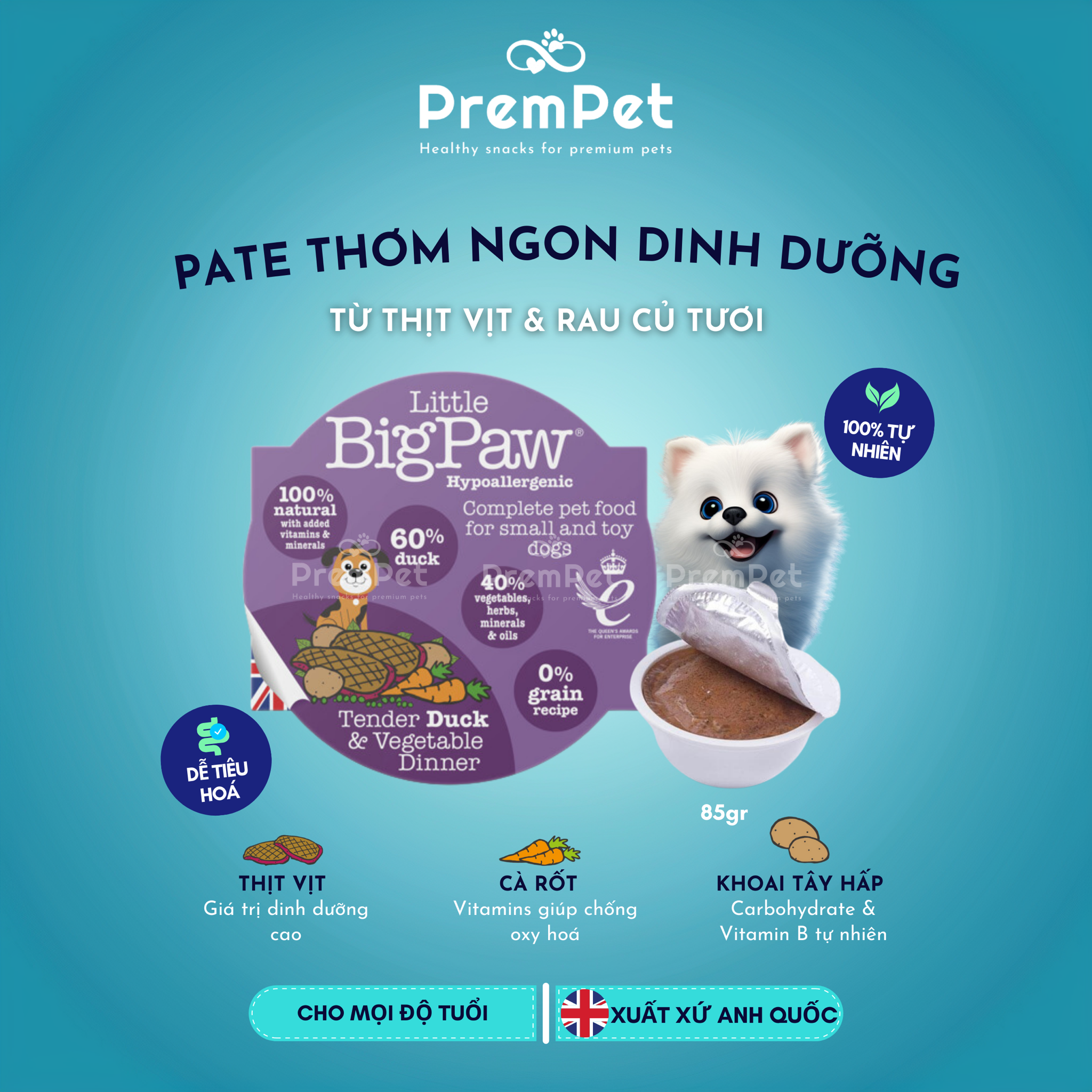  Pate - Little BigPaw - Từ Thịt Gia Cầm & Rau Củ - cho Chó - Hộp 85g [GIÁ ĐẶC BIỆT] 