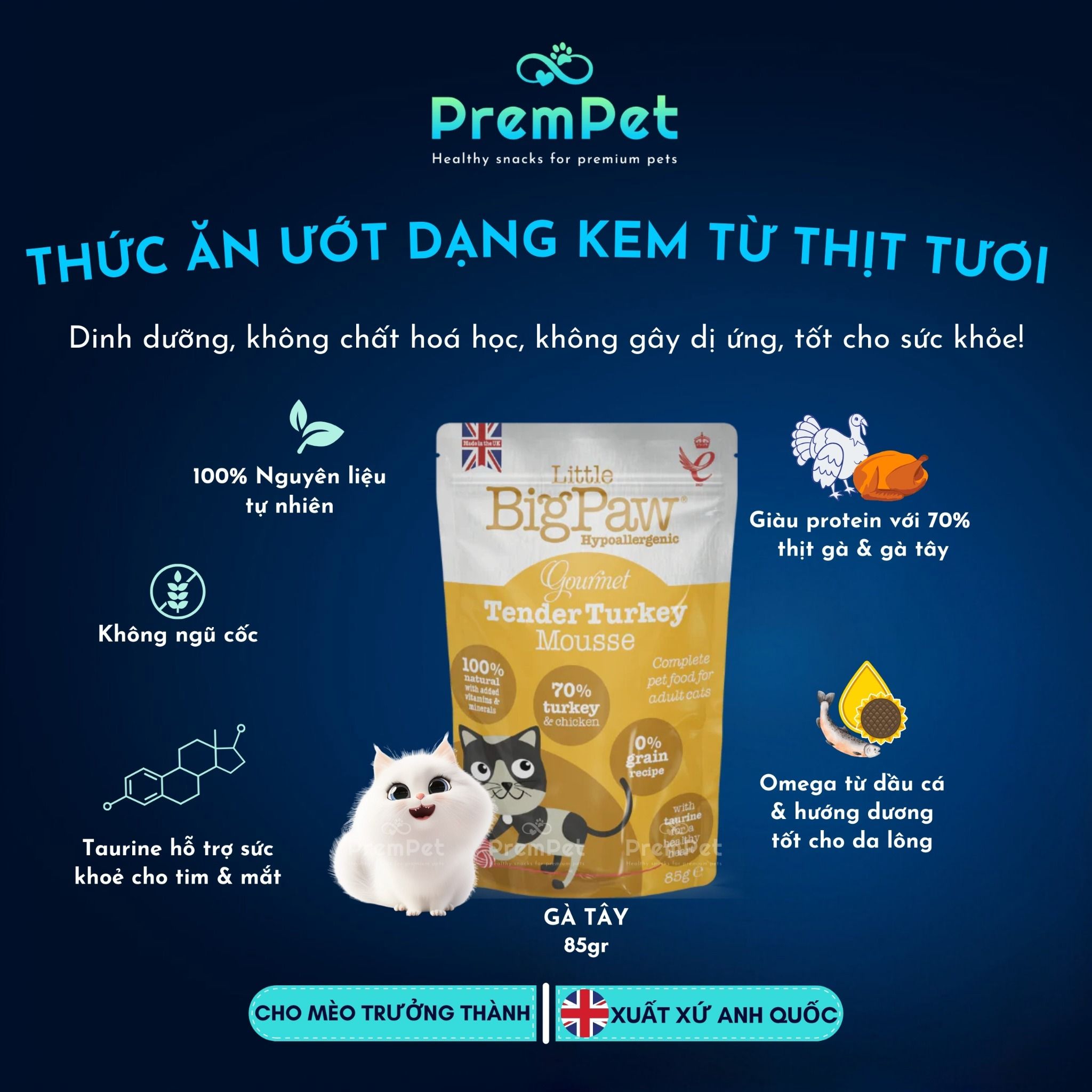  Thức Ăn Ướt - Little BigPaw - Hỗ Trợ Sức Khoẻ Tổng Thể - Vị Cá Biển / Vị Gà Tây - cho Mèo - Túi 85g [NATURAL] 