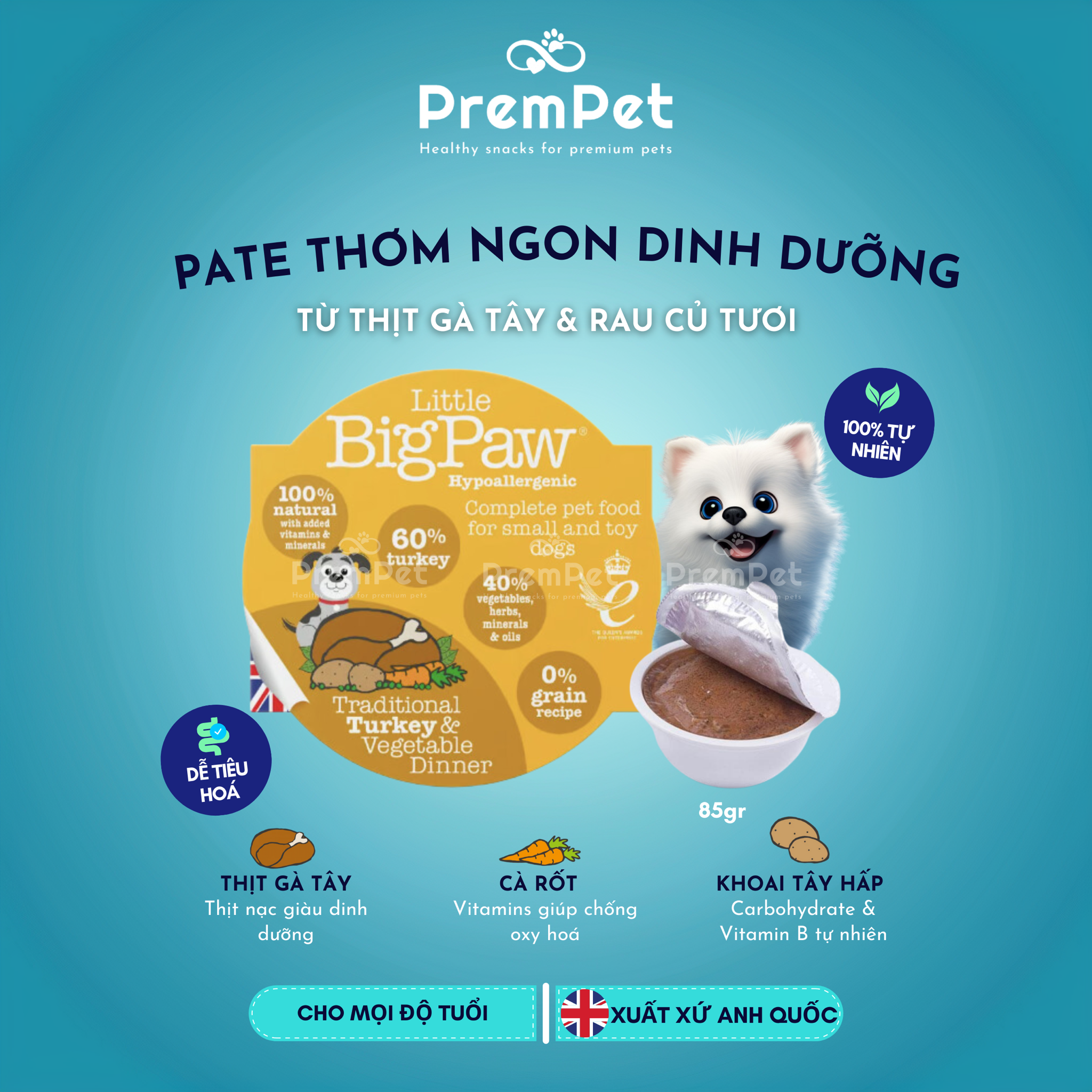  Pate - Little BigPaw - Từ Thịt Gia Cầm & Rau Củ - cho Chó - Hộp 85g [GIÁ ĐẶC BIỆT] 