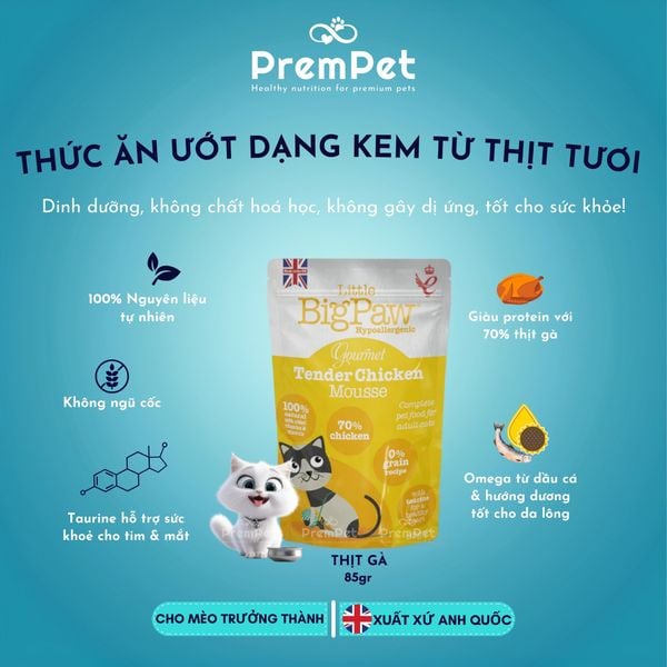  Thức Ăn Ướt - Little BigPaw - Hỗ Trợ Sức Khoẻ Tổng Thể - Vị Gà/Cá/Vịt - cho Mèo - Túi 85g 