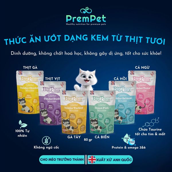  Thức Ăn Ướt - Little BigPaw - Hỗ Trợ Sức Khoẻ Tổng Thể - Vị Gà/Cá/Vịt - cho Mèo - Túi 85g 
