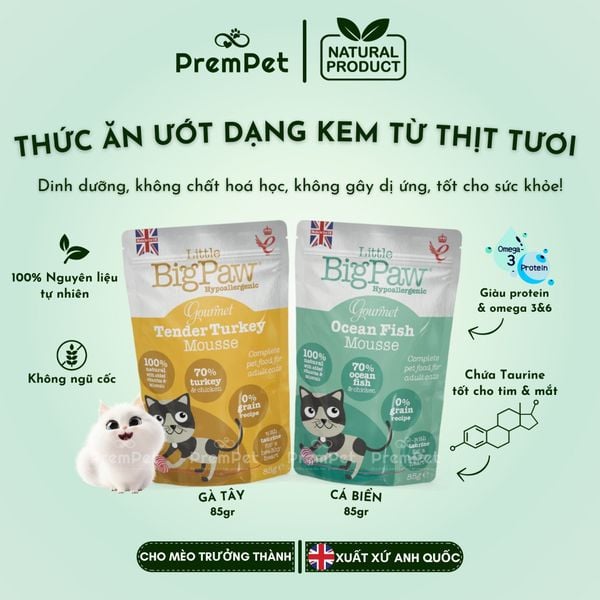  Thức Ăn Ướt - Little BigPaw - Hỗ Trợ Sức Khoẻ Tổng Thể - Vị Cá Biển / Vị Gà Tây - cho Mèo - Túi 85g [NATURAL] 